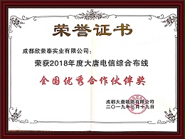 2018年度大唐电信综合布线全国优秀合作伙伴奖